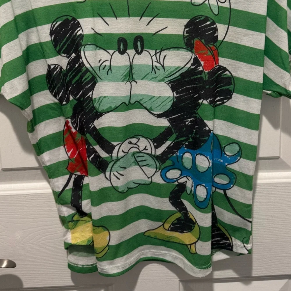 Disney Parks Green & White Striped Mickey and Minnie Graphic Vintage Tee Size XL - Picture 9 of 11